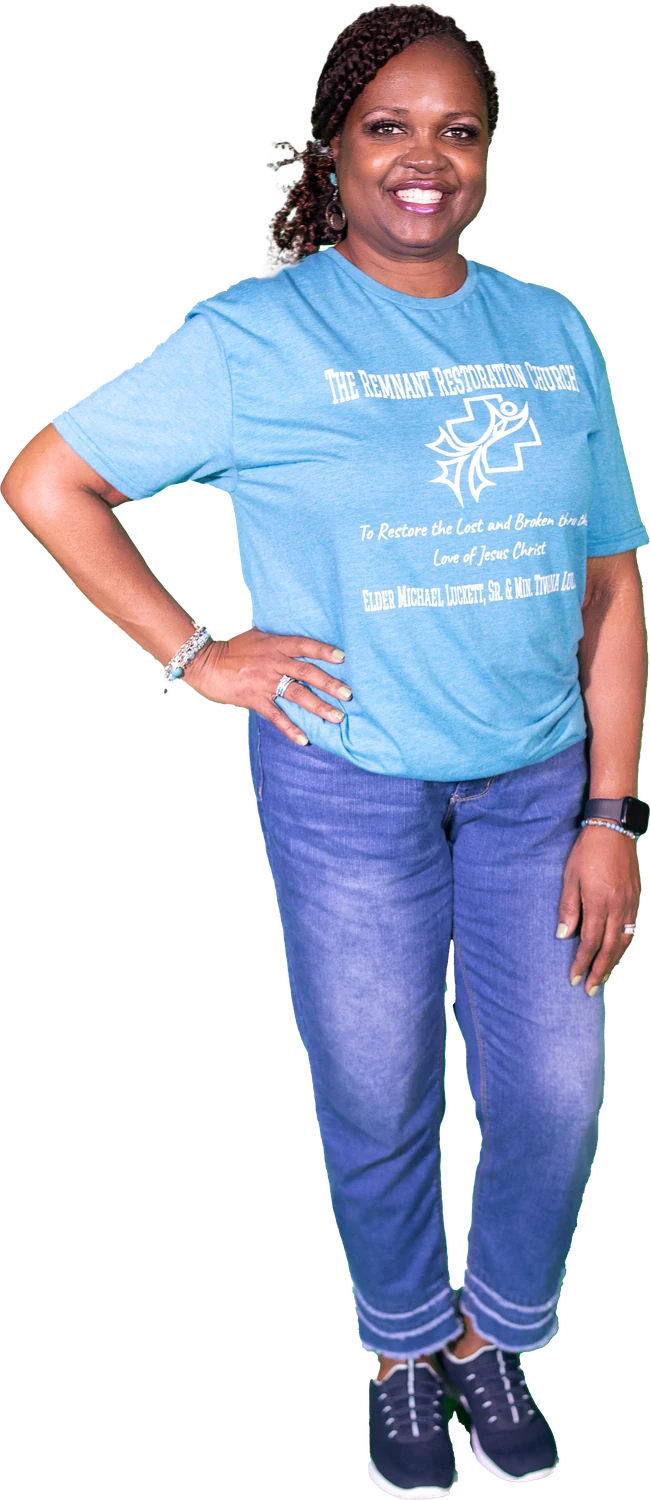 First Lady Tiwana Luckett in a church T-shirt